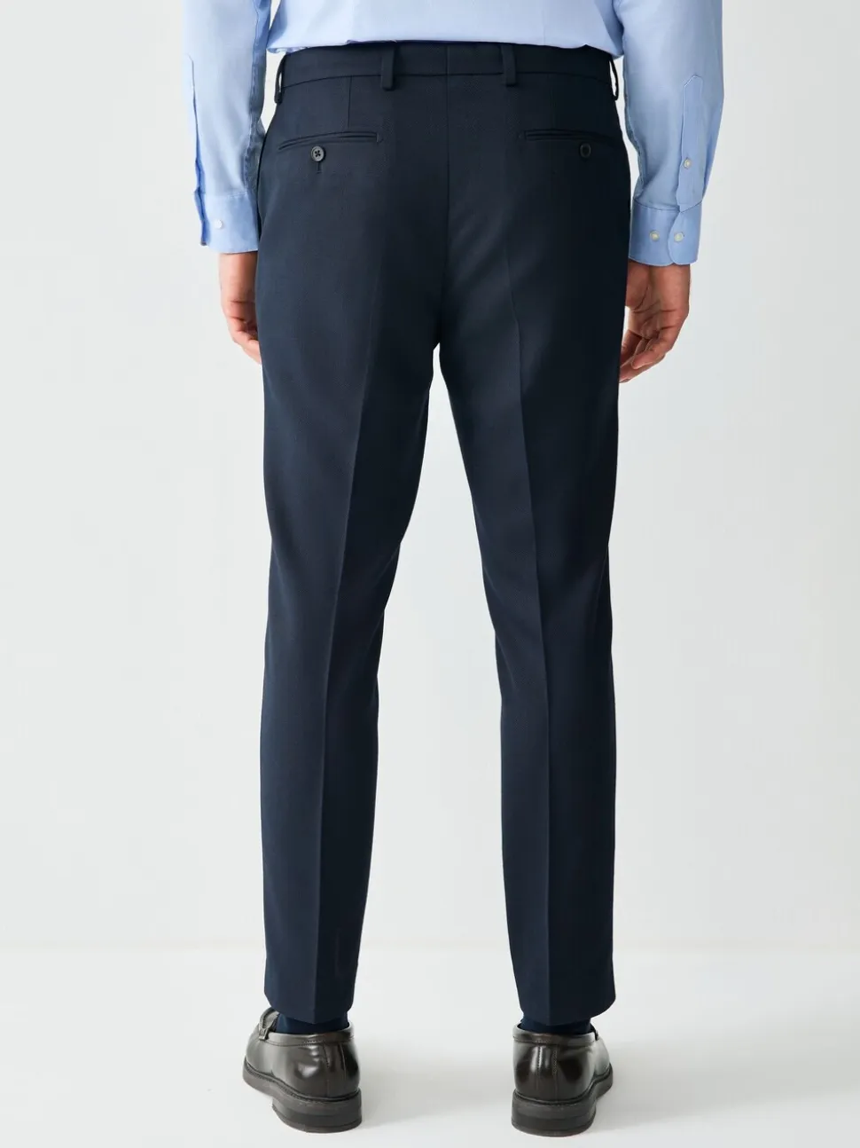 Navy Blue Skinny Fit Textured Suit Trousers