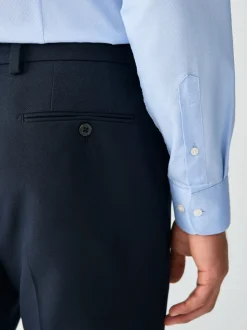 Navy Blue Skinny Fit Textured Suit Trousers
