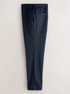 Navy Blue Skinny Fit Textured Suit Trousers