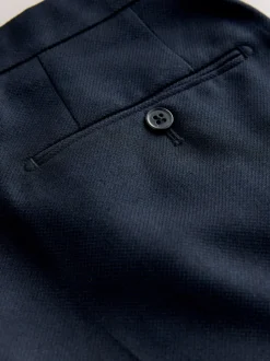 Navy Blue Skinny Fit Textured Suit Trousers