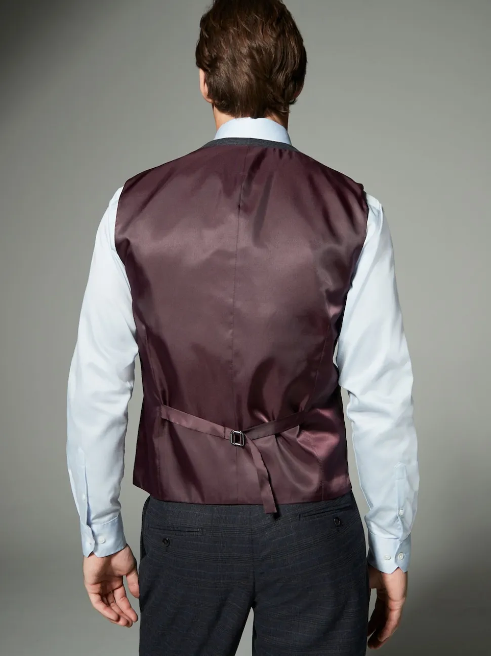 Navy Blue Skinny Fit Trimmed Check Suit Waistcoat