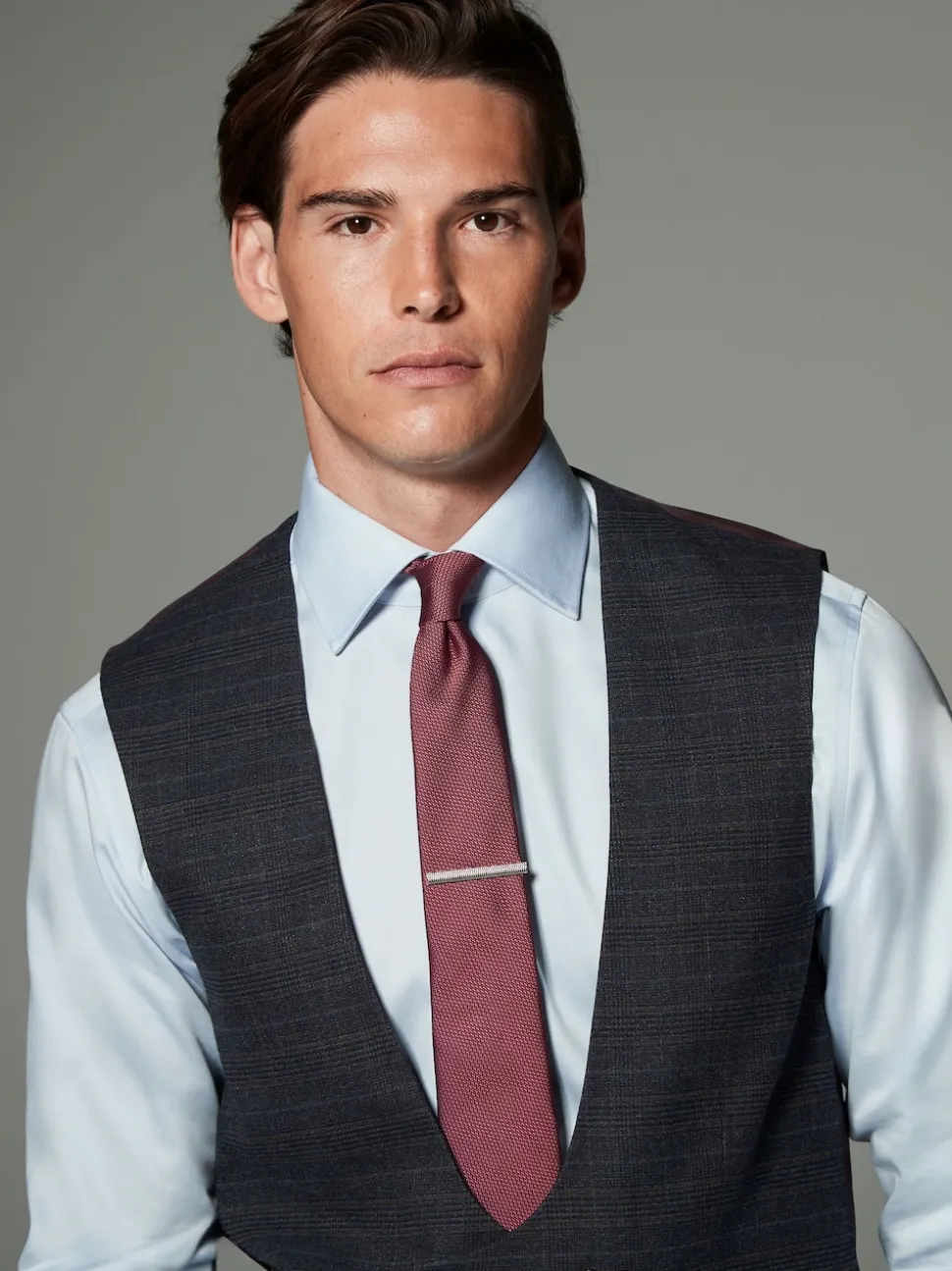 Navy Blue Skinny Fit Trimmed Check Suit Waistcoat