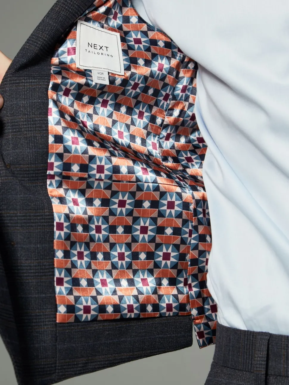 Navy Blue Skinny Fit Trimmed Check Suit Waistcoat
