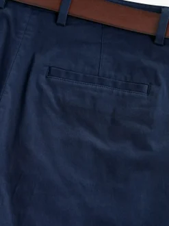 Navy Blue Slim Fit Belted Soft Touch Chino Trousers