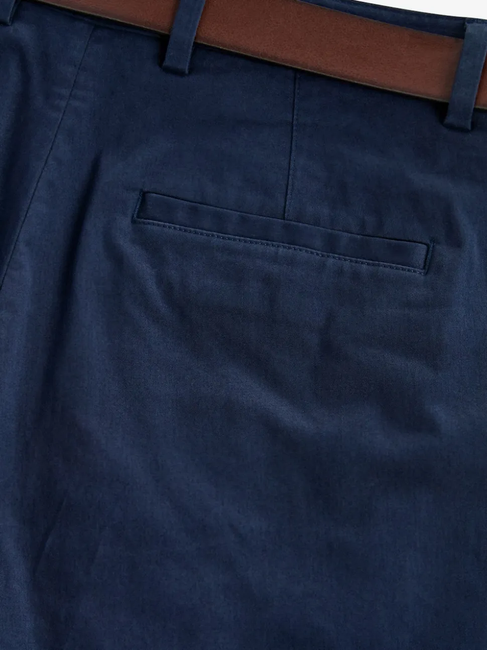 Navy Blue Slim Fit Belted Soft Touch Chino Trousers