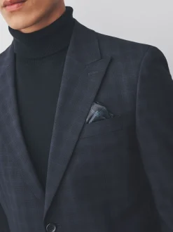 Navy Blue Slim Fit Check Suit Jacket