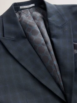 Navy Blue Slim Fit Check Suit Jacket