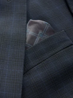 Navy Blue Slim Fit Check Suit Jacket