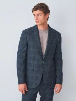 Navy Blue Slim Fit Check Suit Jacket