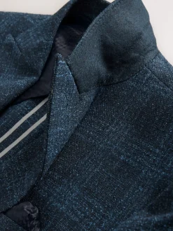 Navy Blue Slim Fit Check Suit Jacket