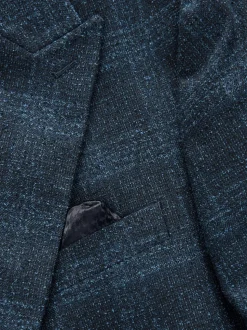Navy Blue Slim Fit Check Suit Jacket