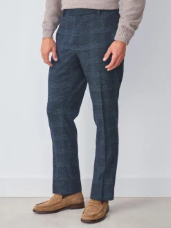 Navy Blue Slim Fit Check Suit Trousers