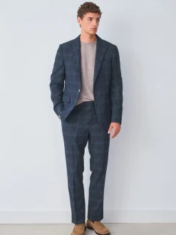 Navy Blue Slim Fit Check Suit Trousers
