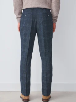Navy Blue Slim Fit Check Suit Trousers