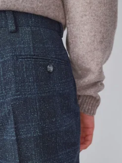 Navy Blue Slim Fit Check Suit Trousers
