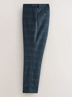 Navy Blue Slim Fit Check Suit Trousers