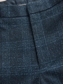 Navy Blue Slim Fit Check Suit Trousers