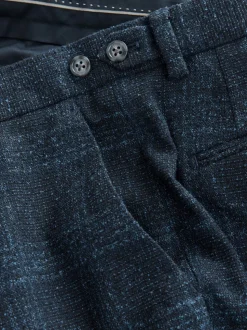 Navy Blue Slim Fit Check Suit Trousers