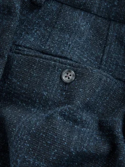 Navy Blue Slim Fit Check Suit Trousers