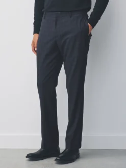 Navy Blue Slim Fit Check Suit Trousers