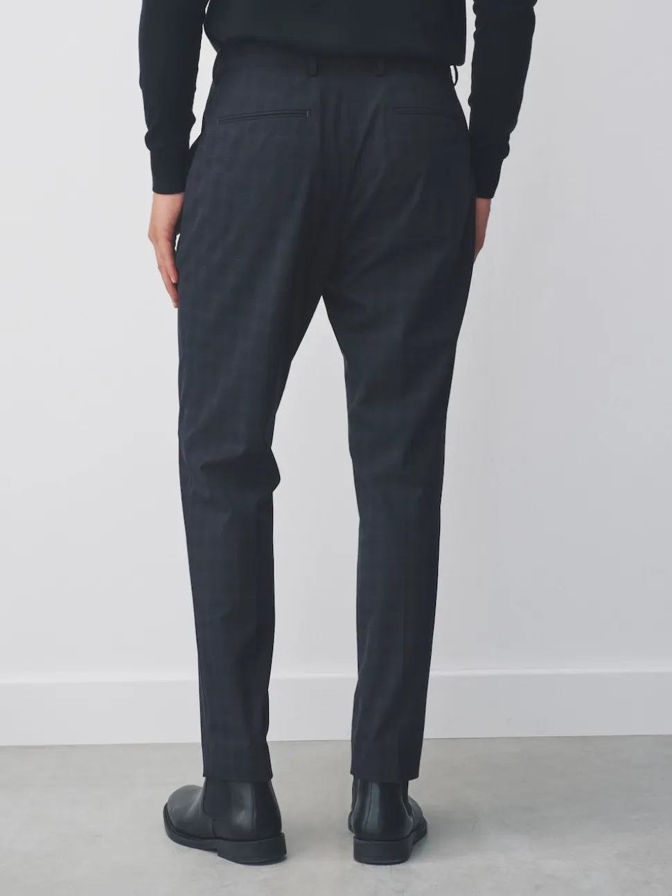 Navy Blue Slim Fit Check Suit Trousers