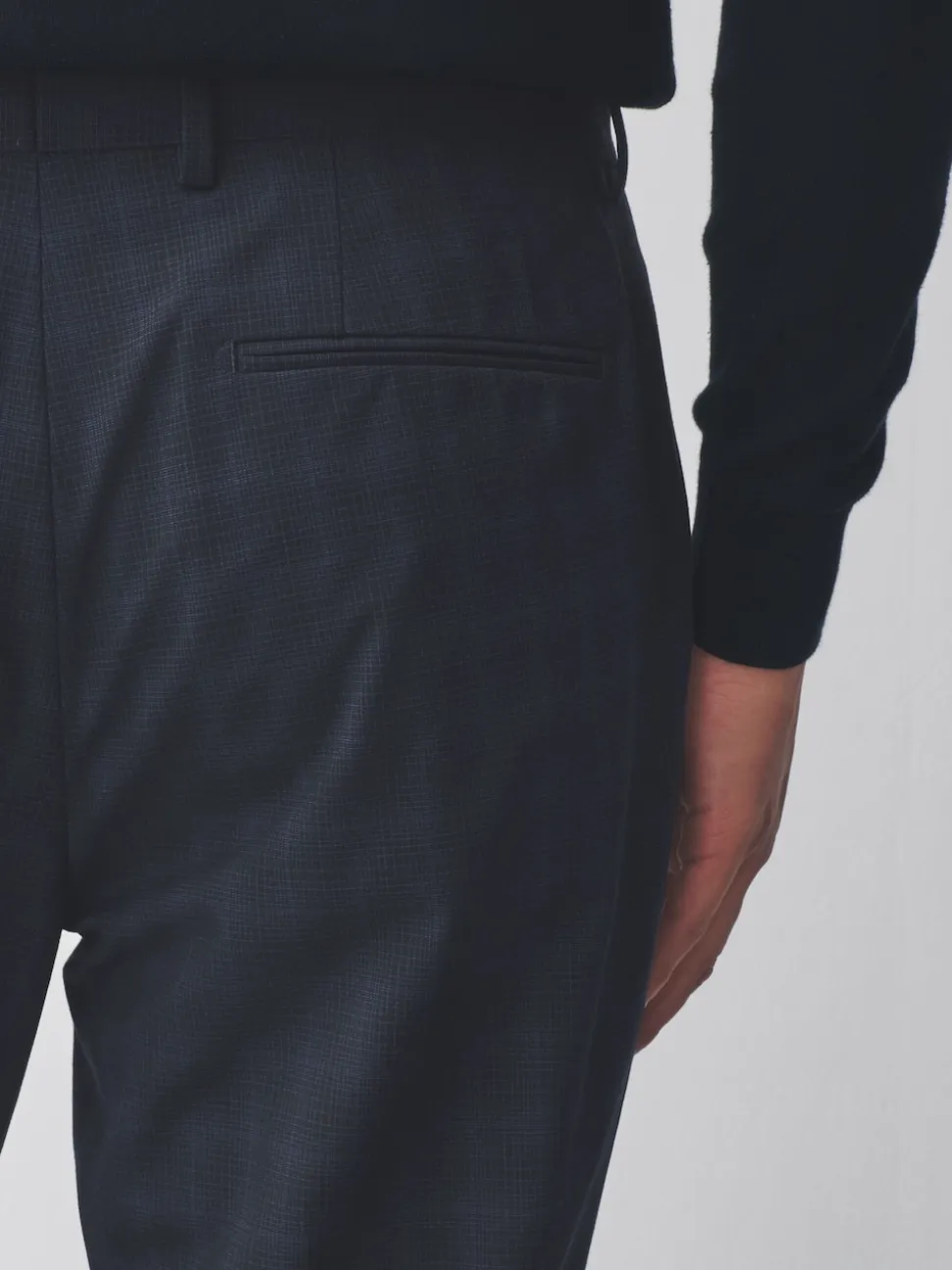 Navy Blue Slim Fit Check Suit Trousers