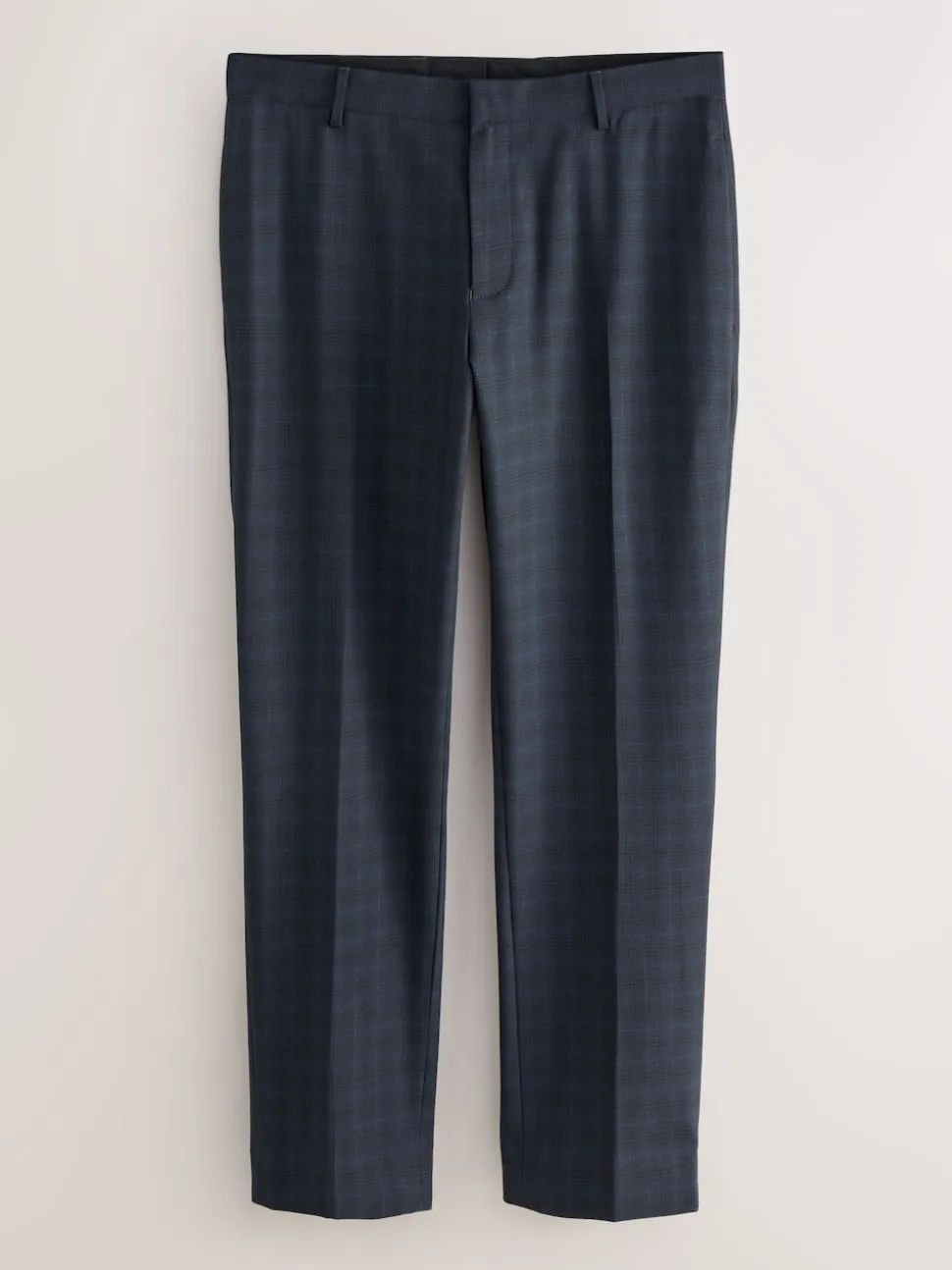 Navy Blue Slim Fit Check Suit Trousers