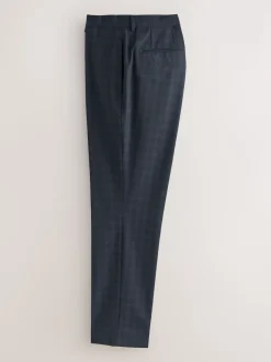 Navy Blue Slim Fit Check Suit Trousers
