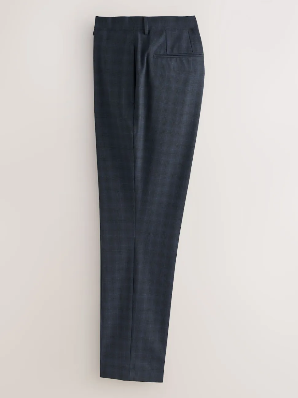Navy Blue Slim Fit Check Suit Trousers