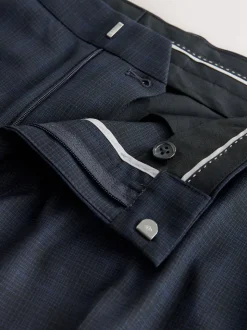 Navy Blue Slim Fit Check Suit Trousers