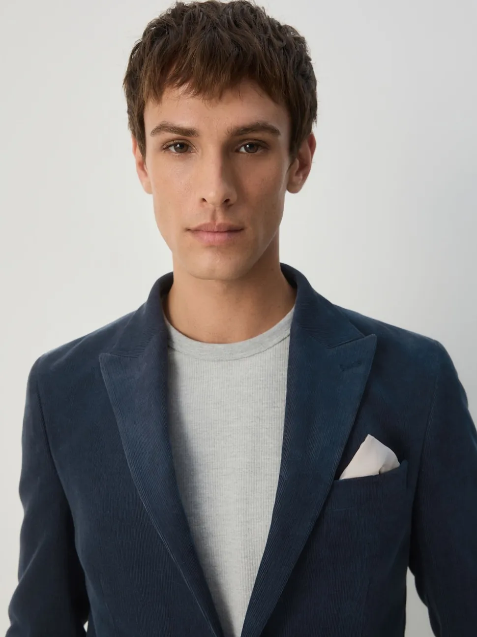 Navy Blue Slim Fit Corduroy Suit Jacket