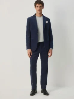 Navy Blue Slim Fit Corduroy Suit Trousers