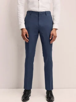 Navy Blue Slim Fit Elasticated Waist Motionflex Stretch Smart Trousers