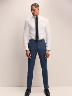 Navy Blue Slim Fit Elasticated Waist Motionflex Stretch Smart Trousers