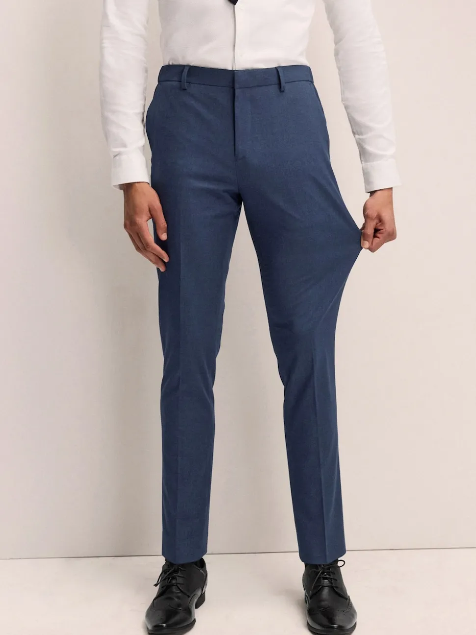 Navy Blue Slim Fit Elasticated Waist Motionflex Stretch Smart Trousers