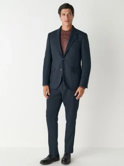 Navy Blue Slim Fit Herringbone Wool Blend Suit Jacket