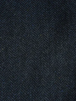 Navy Blue Slim Fit Herringbone Wool Blend Suit Jacket