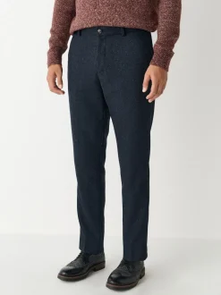 Navy Blue Slim Fit Herringbone Wool Blend Suit Trousers