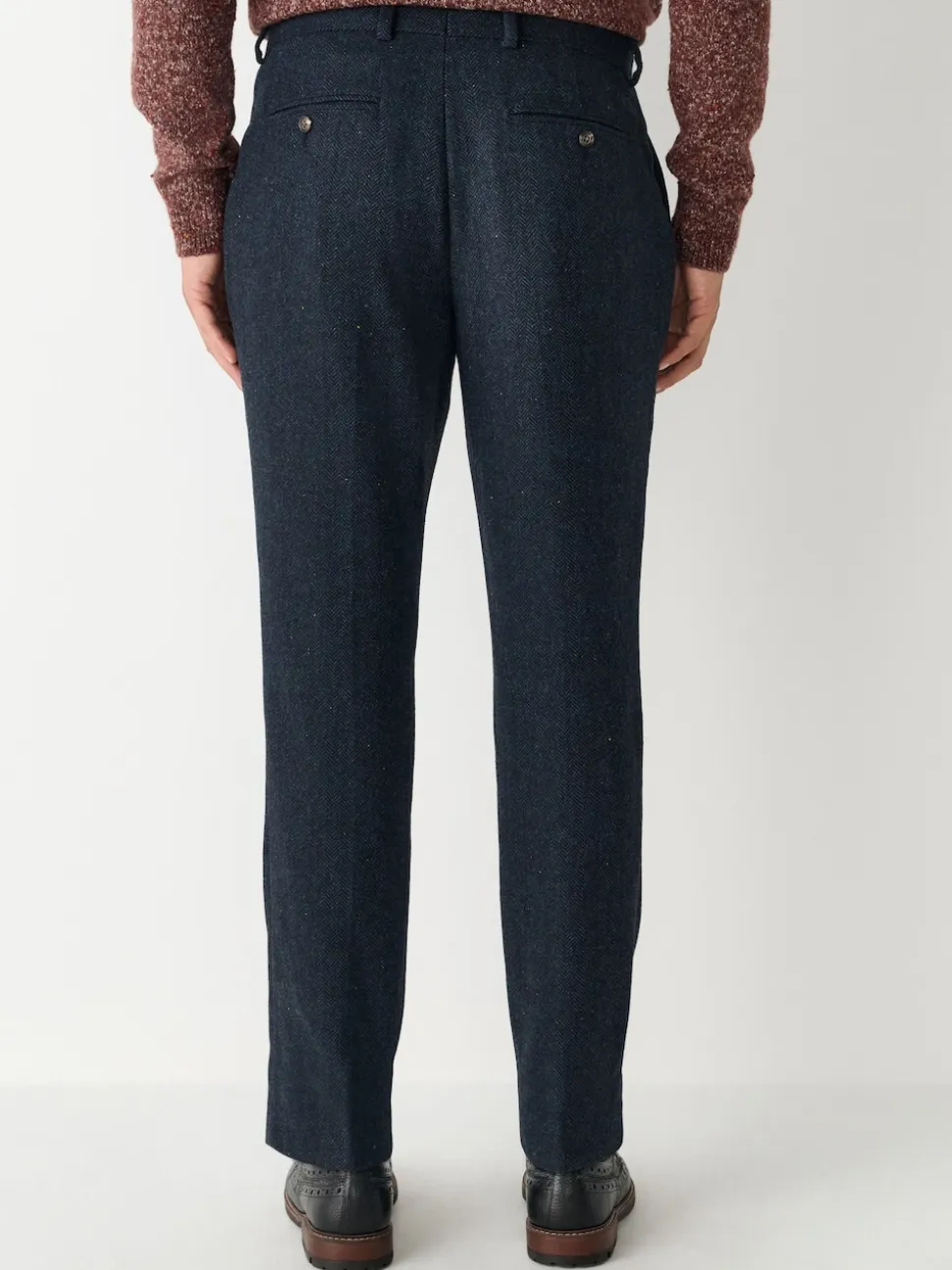 Navy Blue Slim Fit Herringbone Wool Blend Suit Trousers