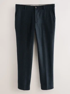 Navy Blue Slim Fit Herringbone Wool Blend Suit Trousers