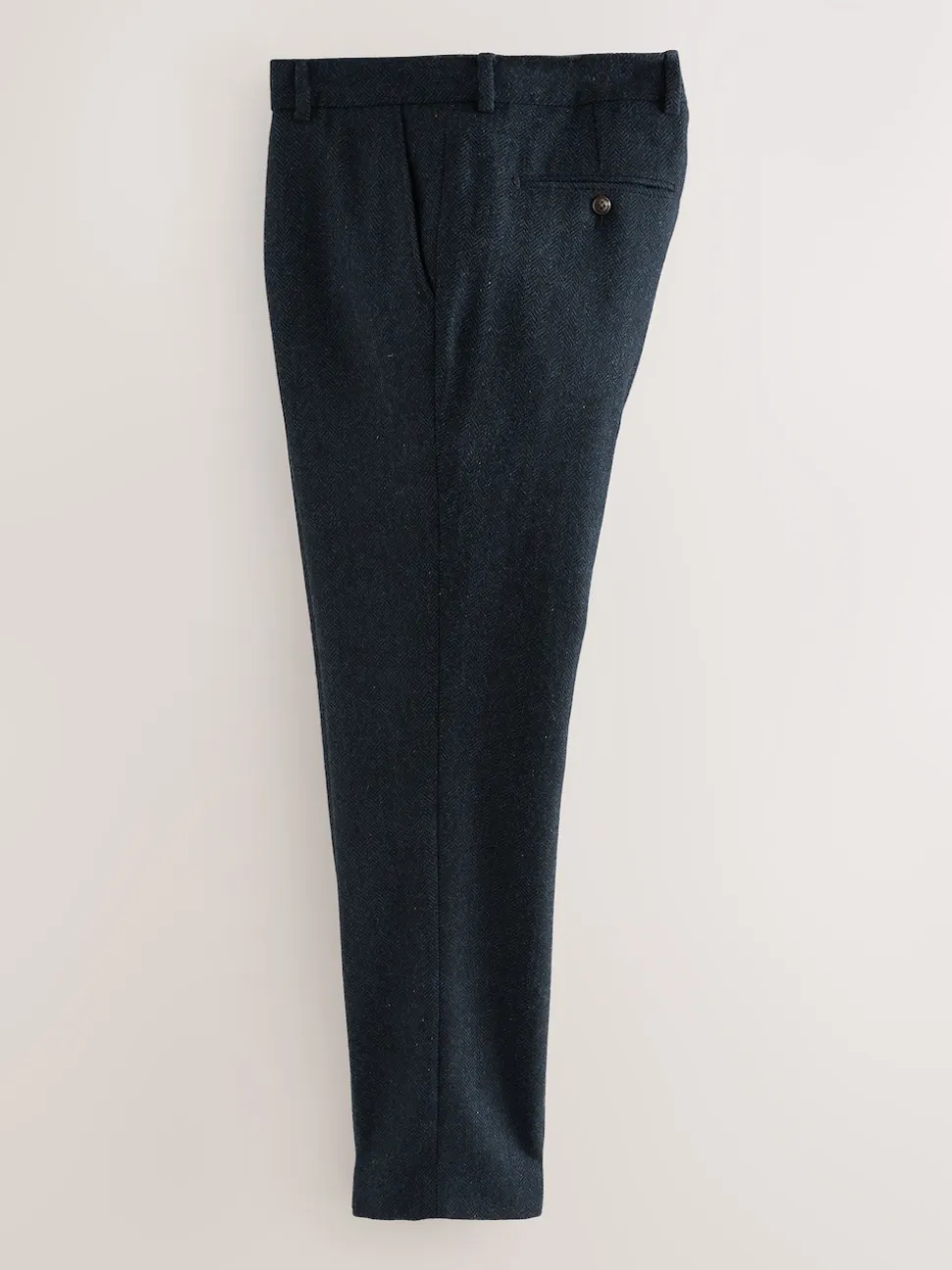 Navy Blue Slim Fit Herringbone Wool Blend Suit Trousers