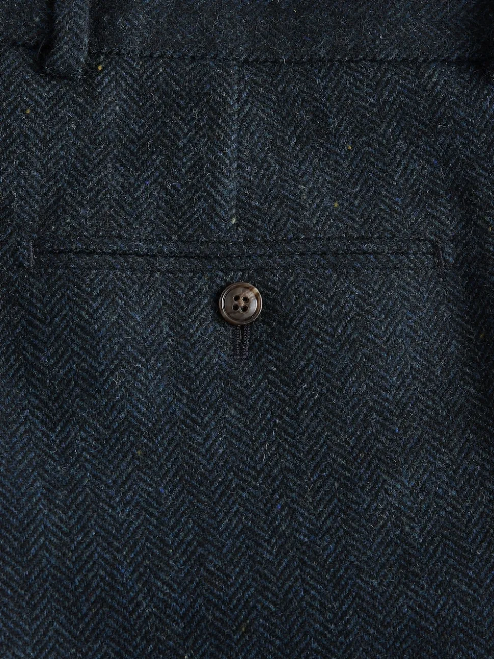 Navy Blue Slim Fit Herringbone Wool Blend Suit Trousers
