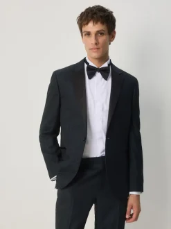 Navy Blue Slim Fit Jacquard Pattern Tuxedo Suit Jacket