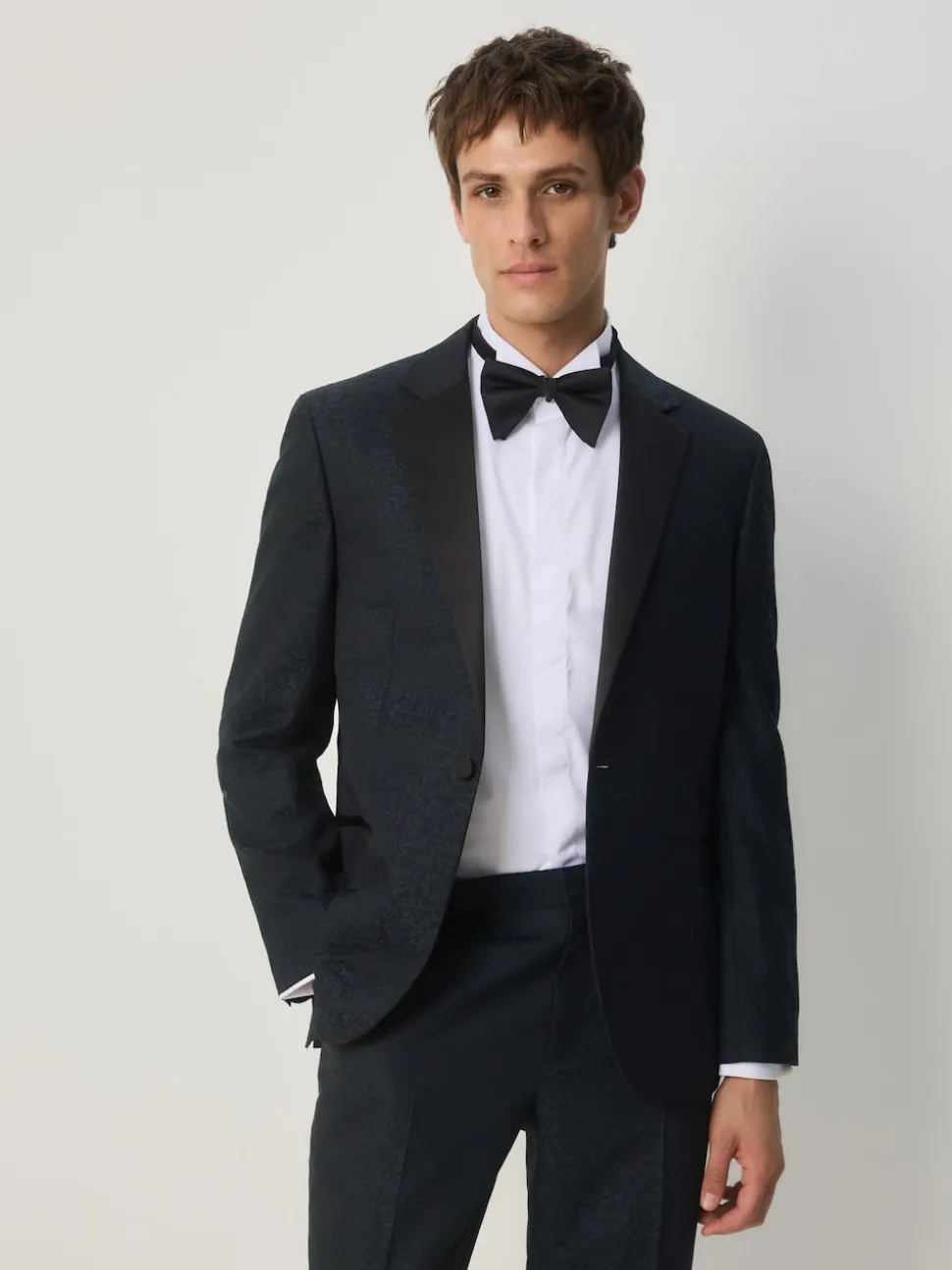 Navy Blue Slim Fit Jacquard Pattern Tuxedo Suit Jacket