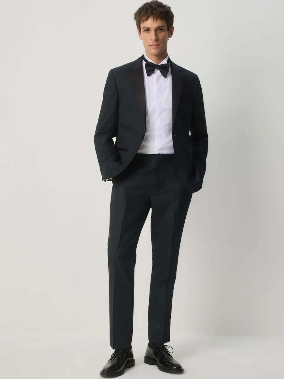 Navy Blue Slim Fit Jacquard Pattern Tuxedo Suit Jacket
