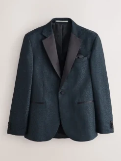 Navy Blue Slim Fit Jacquard Pattern Tuxedo Suit Jacket