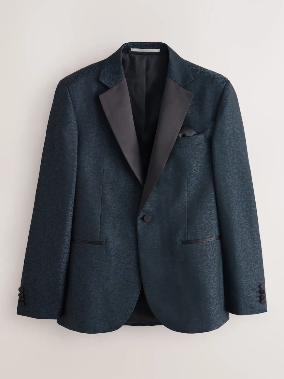 Navy Blue Slim Fit Jacquard Pattern Tuxedo Suit Jacket