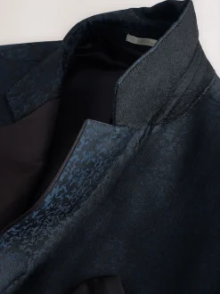 Navy Blue Slim Fit Jacquard Pattern Tuxedo Suit Jacket