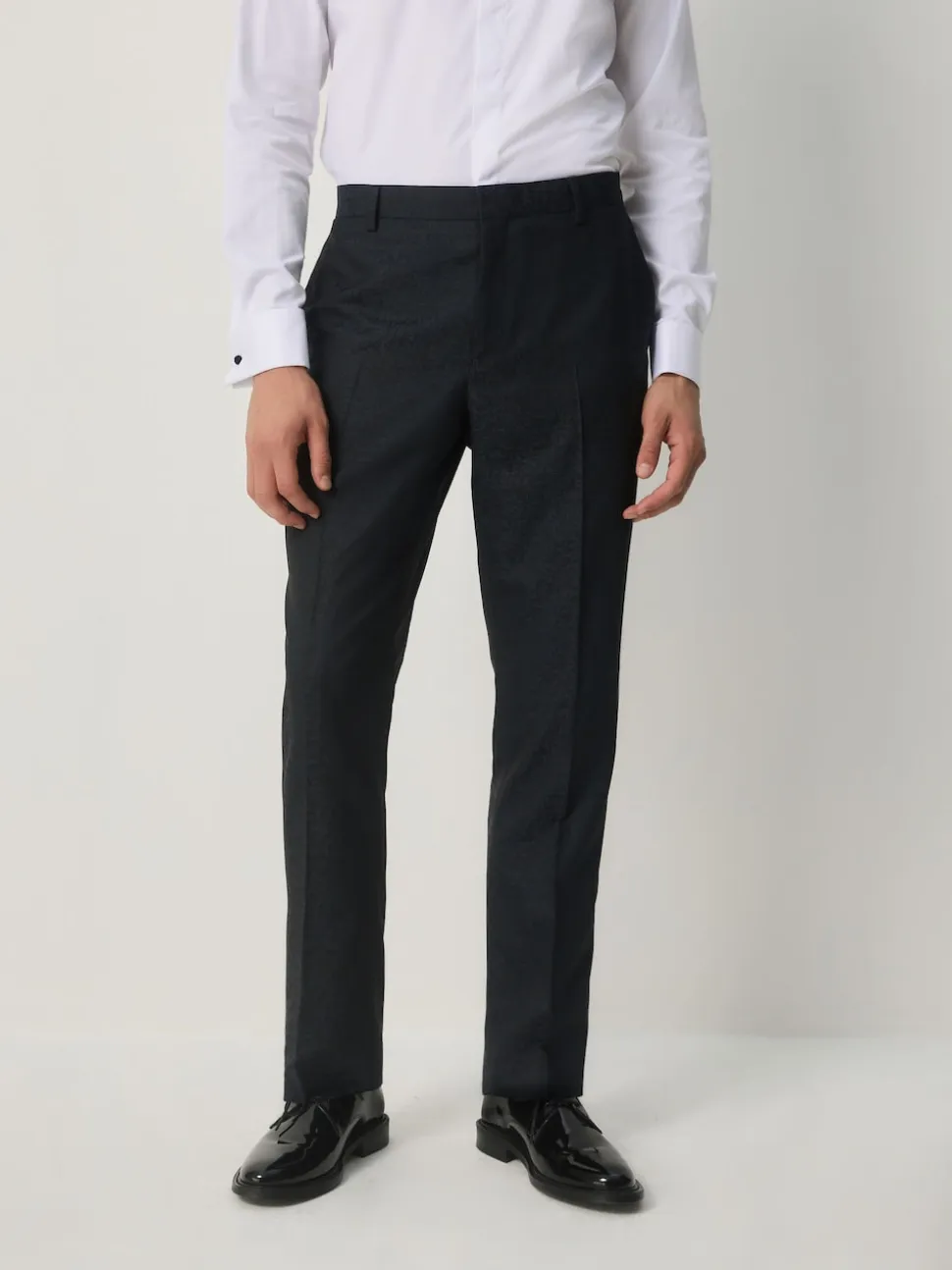 Navy Blue Slim Fit Jacquard Pattern Tuxedo Suit Trousers