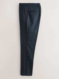 Navy Blue Slim Fit Jacquard Pattern Tuxedo Suit Trousers